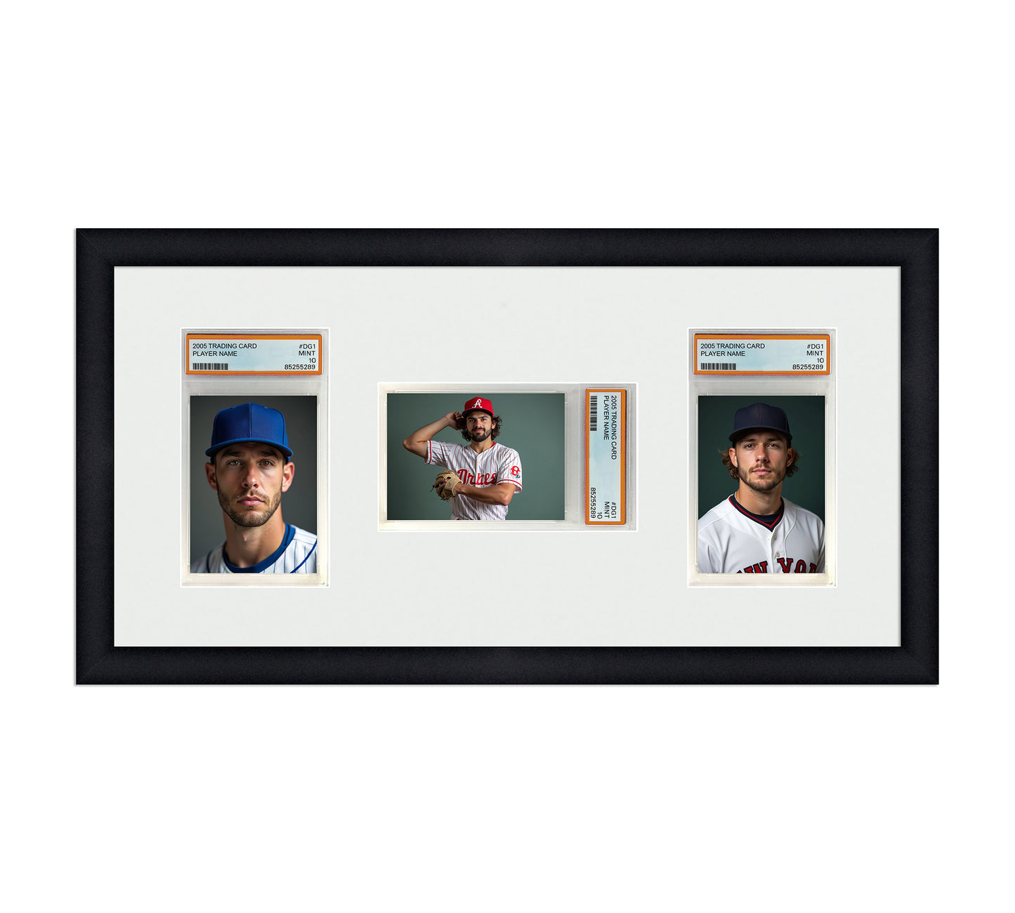 PSA Card Frame Display - 3 Openings for PSA Graded Slabs with Custom layout for 2 vertical and 1 horizontal slab