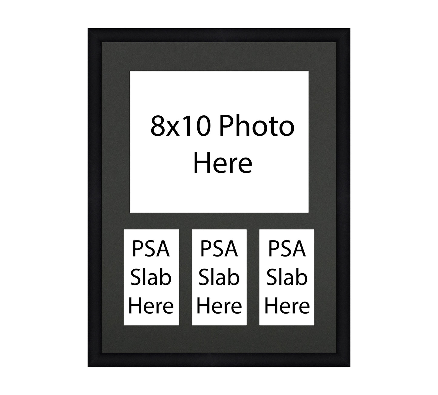 Card Frame Display - 3 Openings for PSA Graded Slabs under one horizontal 8x10 Photo opening