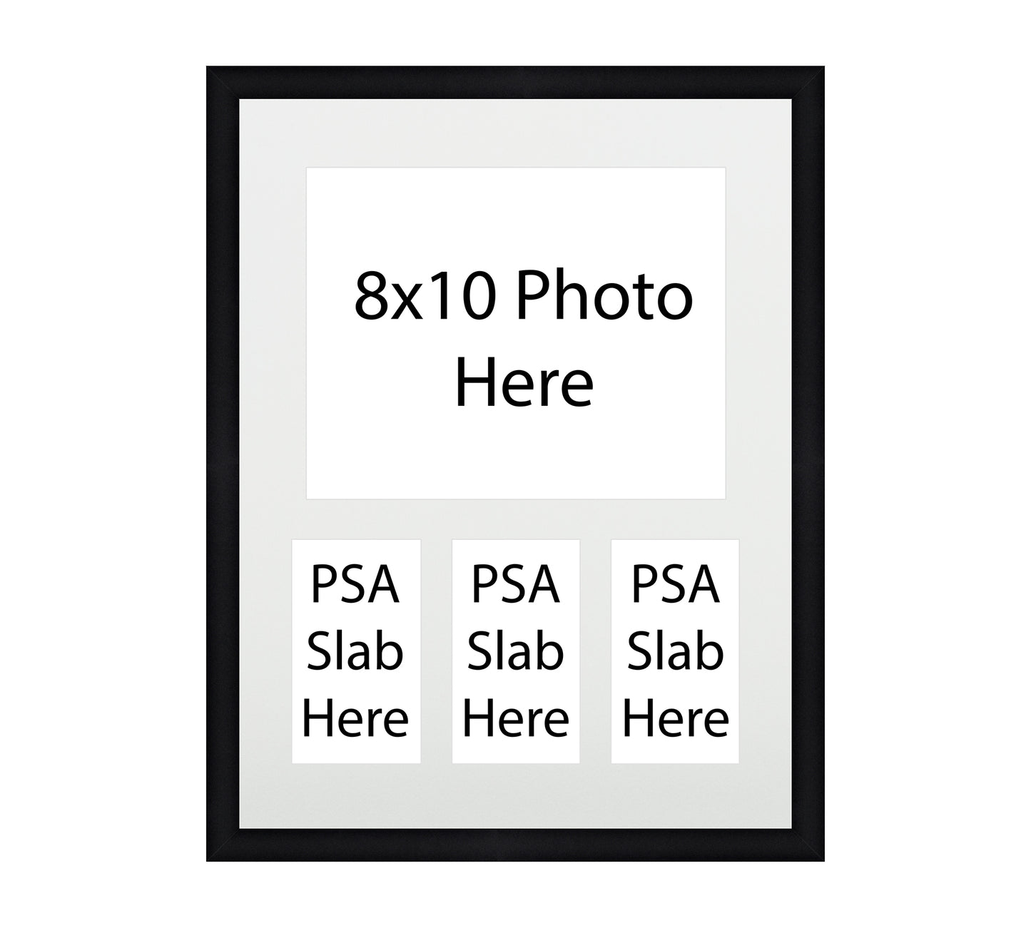 Card Frame Display - 3 Openings for PSA Graded Slabs under one horizontal 8x10 Photo opening