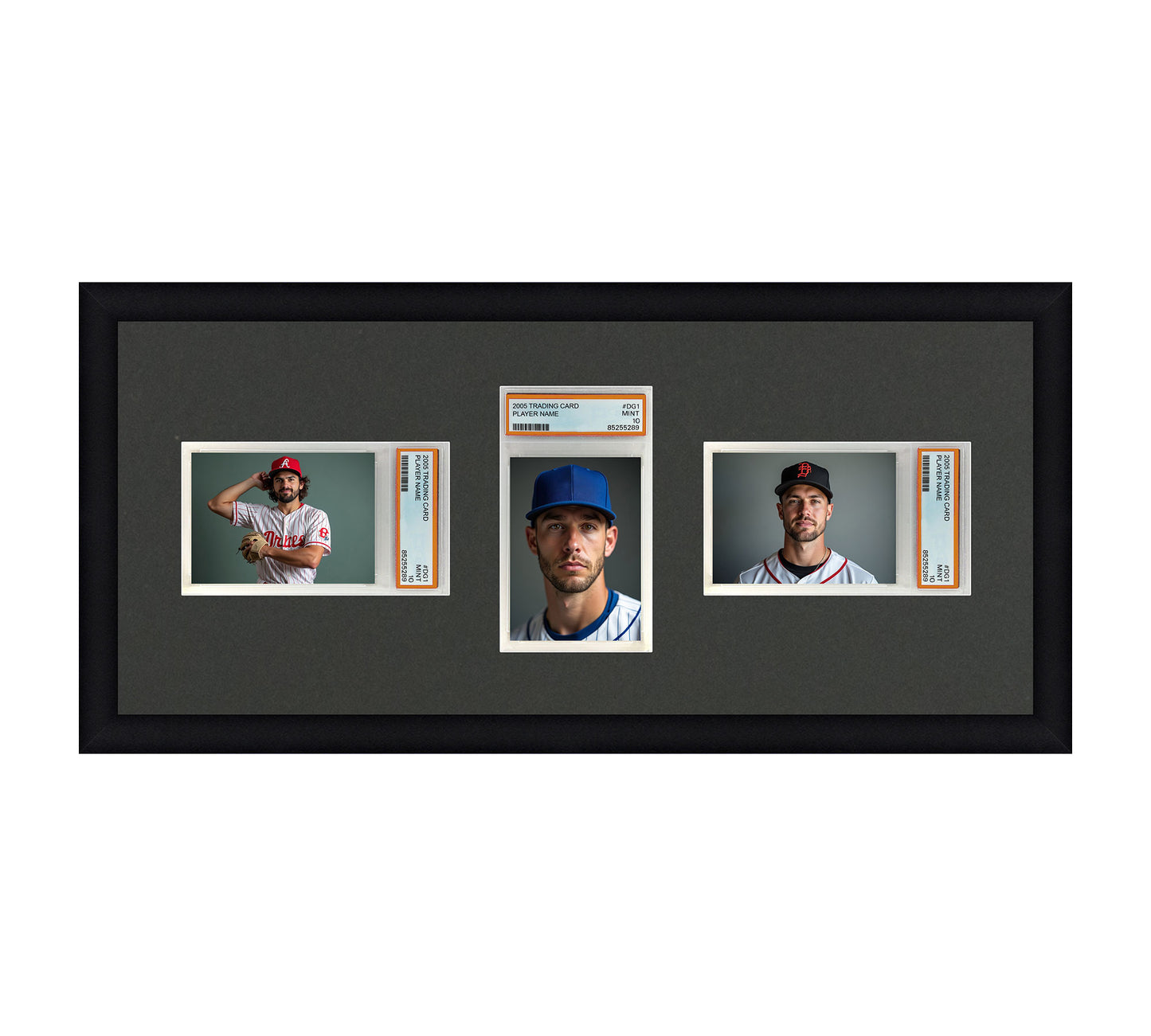Card Frame Display - 3 Openings for PSA Graded Slabs with Custom layout for 2 horizontal and 1 vertical slab