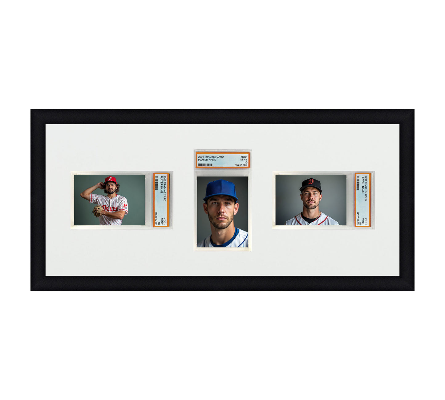 Card Frame Display - 3 Openings for PSA Graded Slabs with Custom layout for 2 horizontal and 1 vertical slab