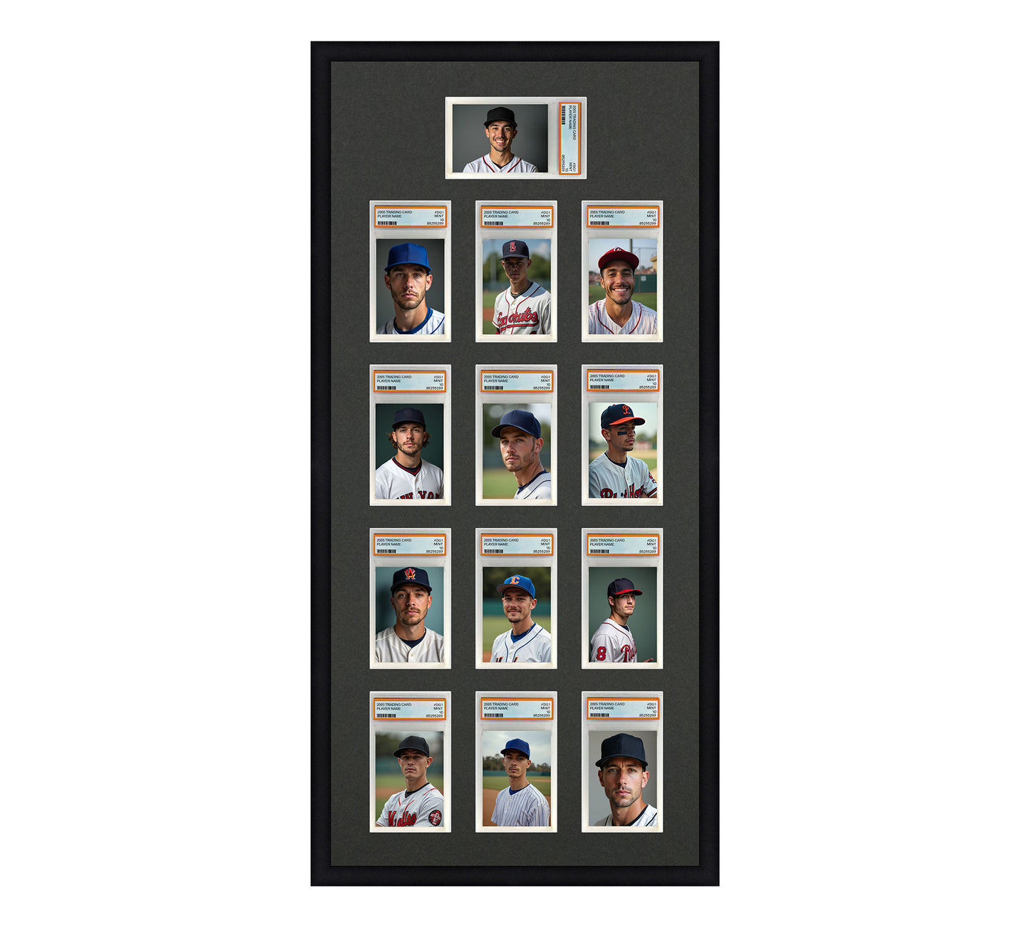 Card Frame Display - 13 Openings for PSA Graded Slabs with 1 Horizontal above a 4x3 Vertical layout