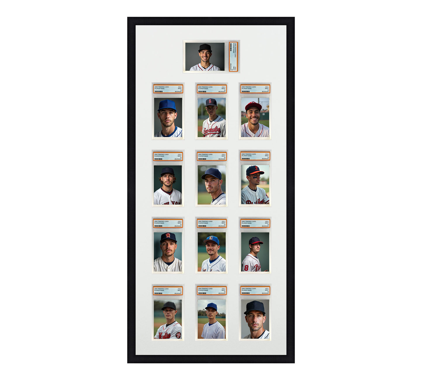 Card Frame Display - 13 Openings for PSA Graded Slabs with 1 Horizontal above a 4x3 Vertical layout