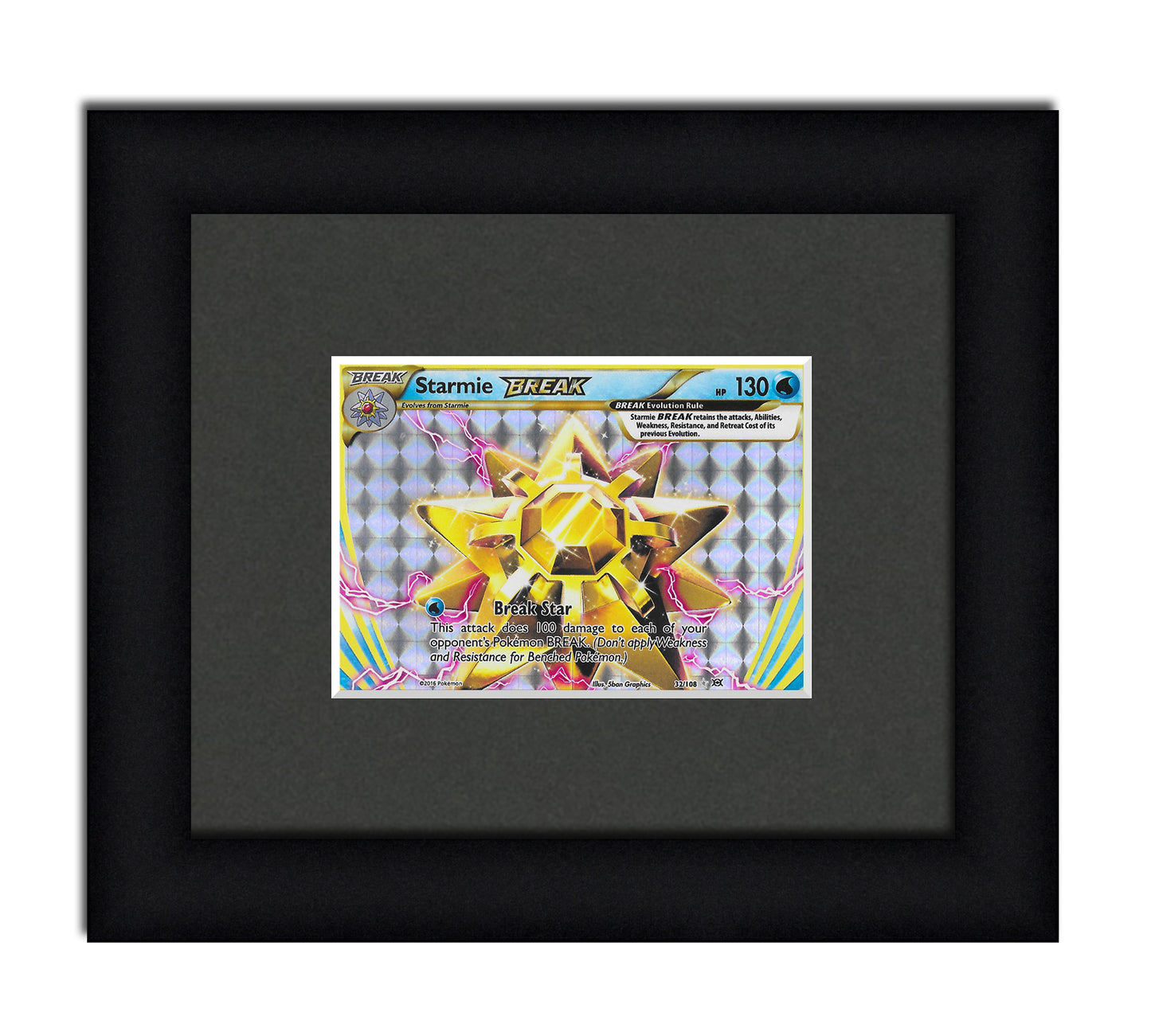 Framed Card Display for a horizontal card in a sleeve with a black background and black frame