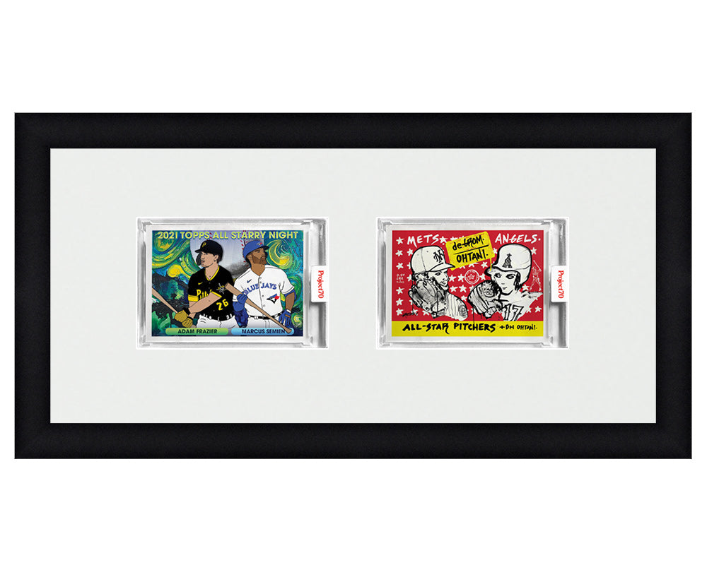 Framed Card Display for 2 horizontal Project 70, Project 2020, or Project 100 trading cards in a 2 wide layout with a white background and black frame