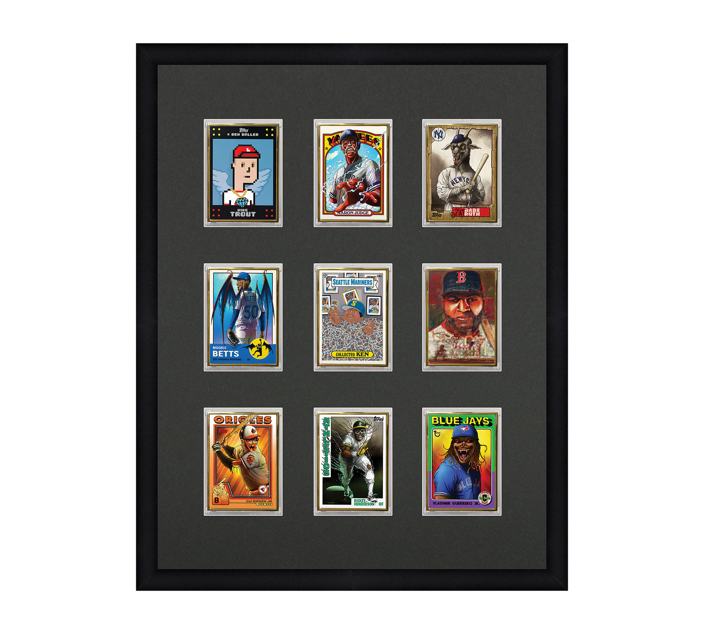 Framed Card Display - 9 Opening for the UltraPro or BCW 1Touch Magneti Card Frame Shop Framed Card Display - 9 Opening for the UltraPro or BCW 1Touch Magneti Card Frame Shop