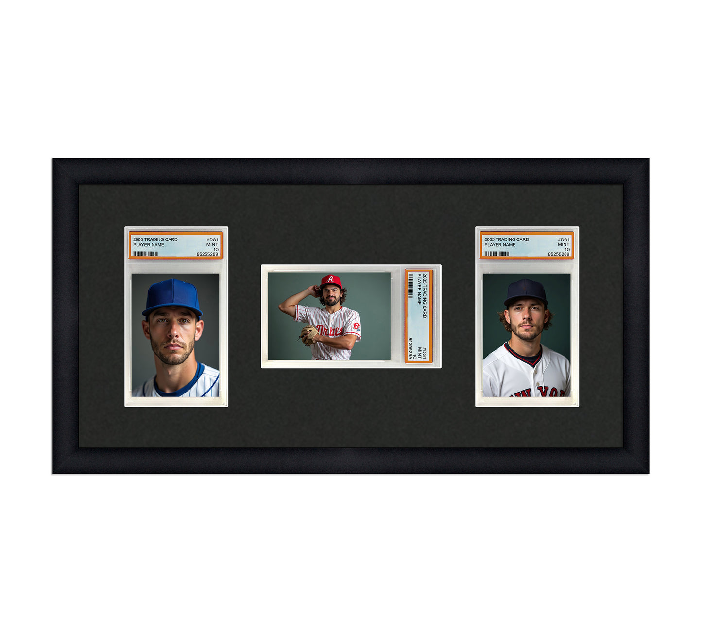PSA Card Frame Display - 3 Openings for PSA Graded Slabs with Custom layout for 2 vertical and 1 horizontal slab