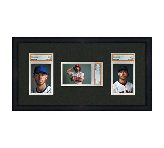 PSA Card Frame Display - 3 Openings for PSA Graded Slabs with Custom layout for 2 vertical and 1 horizontal slab – Black