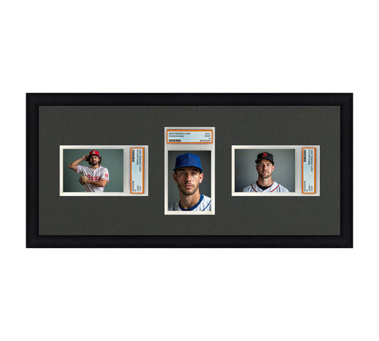 Card Frame Display - 3 Openings for PSA Graded Slabs with Custom layout for 2 horizontal and 1 vertical slab