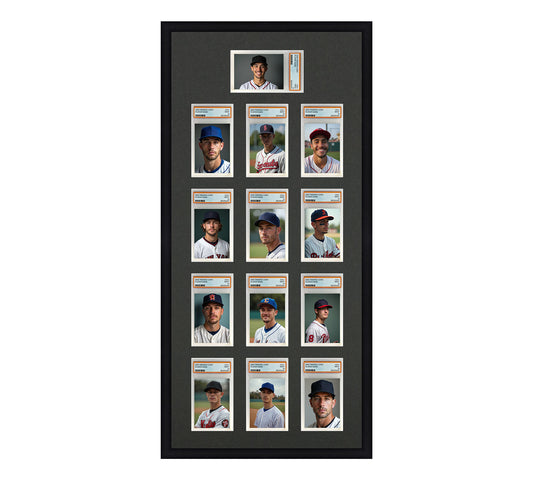 Card Frame Display - 13 Openings for PSA Graded Slabs with 1 Horizontal above a 4x3 Vertical layout