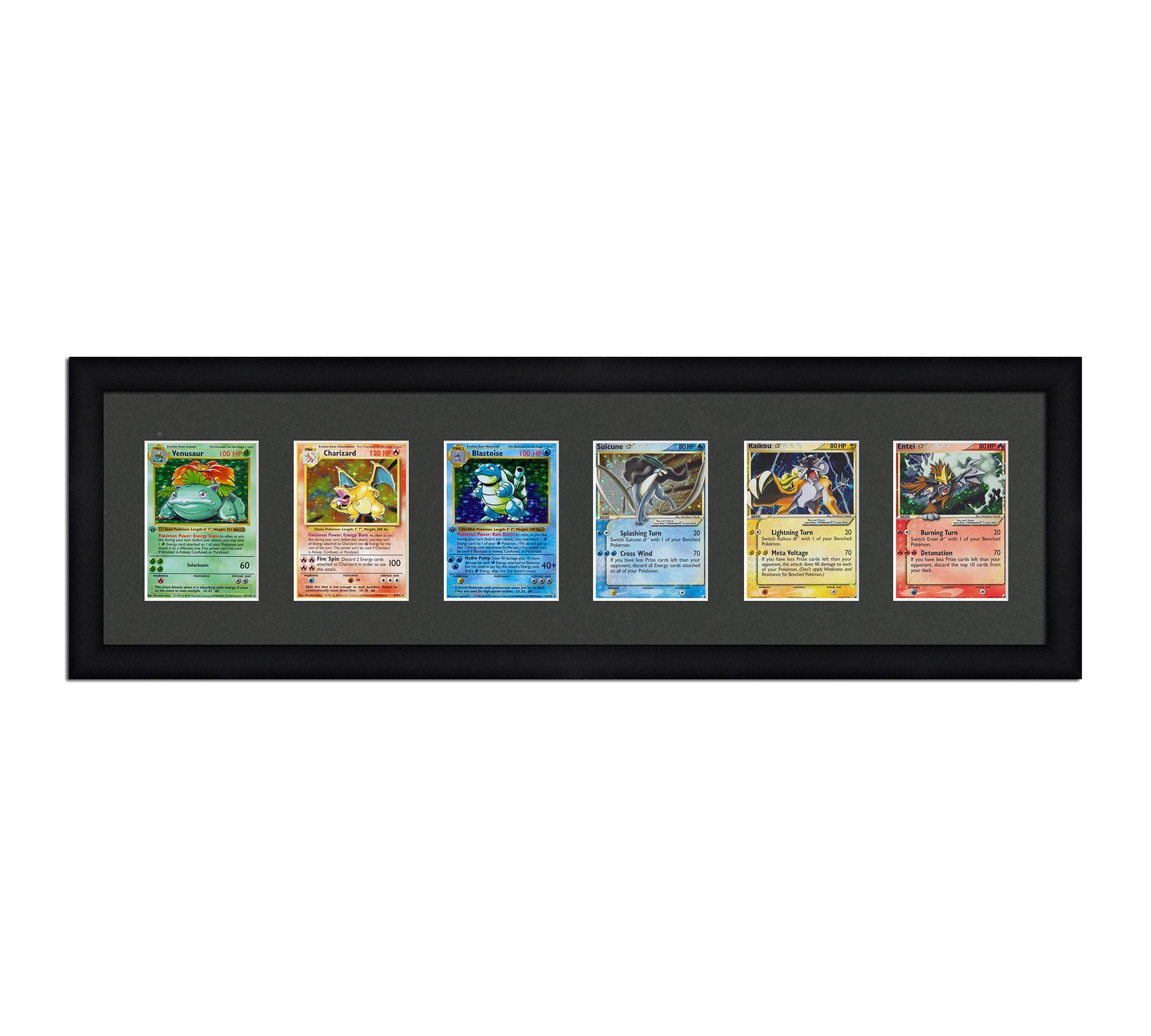 Framed Card Display for cards in sleeves in a 6 wide layout with a black background and black frame