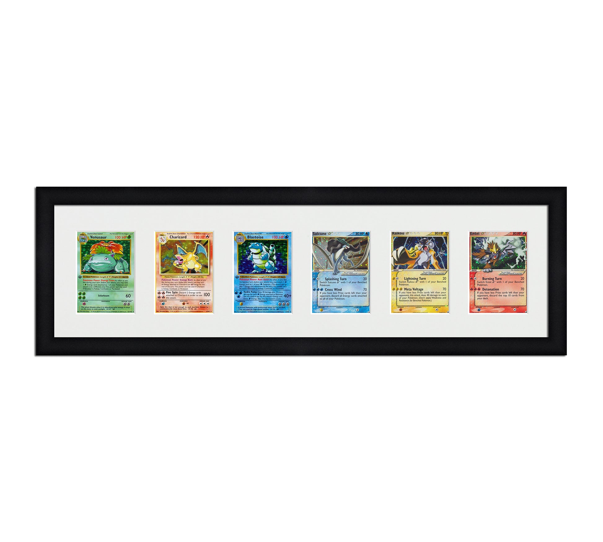 Framed Card Display for cards in sleeves in a 6 wide layout with a white background and black frame