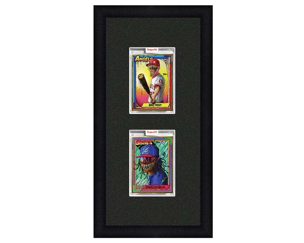 Framed Card Display for 2 Project 70, Project 2020, or Project 100 trading cards in a 2 up layout with a black background and black frame