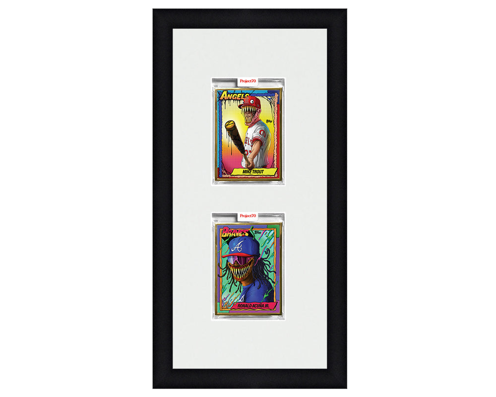 Framed Card Display for 2 Project 70, Project 2020, or Project 100 trading cards in a 2 up layout with a white background and black frame