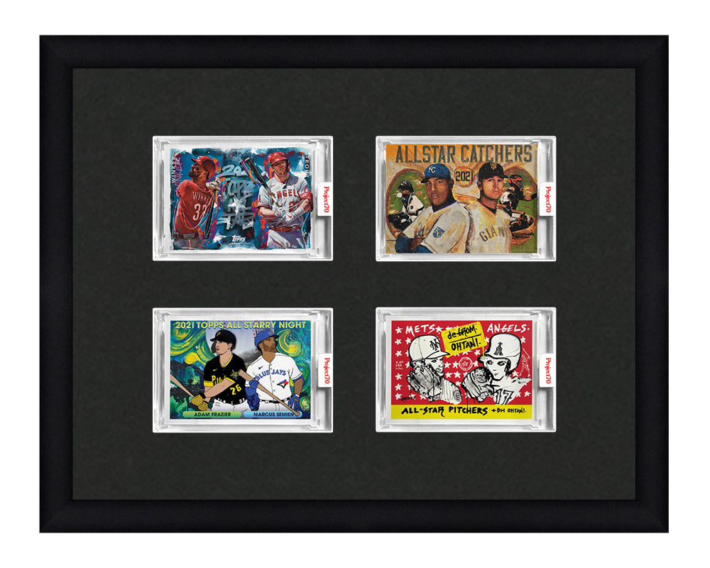 Framed Card Display for 4 horizontal Project 70, Project 2020, or Project 100 trading cards in a 2x2 layout with a black background and black frame